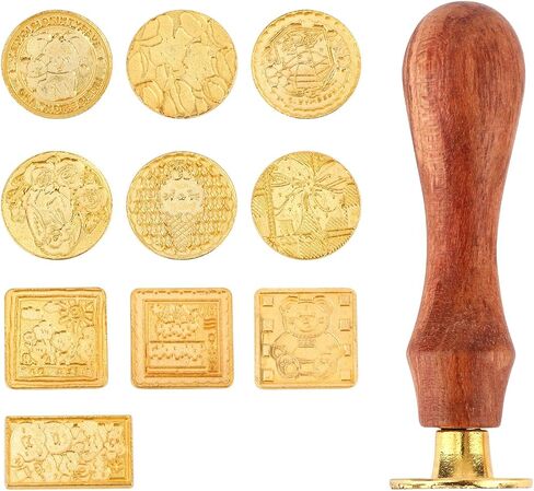 Wax Seal Stamp Set, Including 10 Styles Sealing Wax Stamp Heads and 1 Wooden Handle Gold Sealing Wax Stamp Kit for Envelopes Greeting Cards Gifts Decoration (Style 1) in Saudi Arabia
