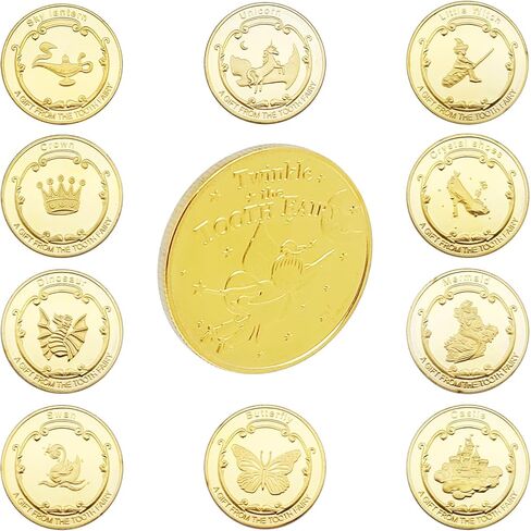 Tooth Fairy Coins Reward Commemorative Coin Collection Experience Gift for Lost Teeth Kids (Printed 10 Styles) in Kuwait