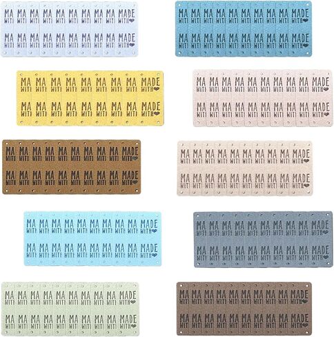 100pcs Faux Leather Handmade Tags for Crochet Items, 10 Colors Double-Sided Folding Sewing Hand Made Tags Personalized Labels for Hat Bags Jeans Crocheting Knitting, Made with Love in Saudi Arabia