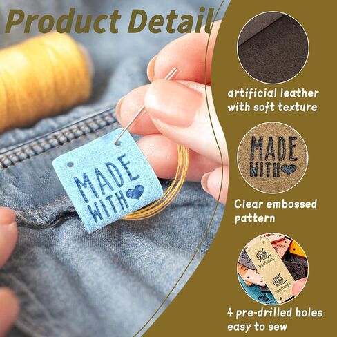 100pcs Faux Leather Handmade Tags for Crochet Items, 10 Colors Double-Sided Folding Sewing Hand Made Tags Personalized Labels for Hat Bags Jeans Crocheting Knitting, Made with Love in Saudi Arabia