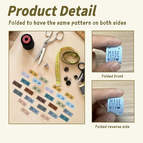 100pcs Faux Leather Handmade Tags for Crochet Items, 10 Colors Double-Sided Folding Sewing Hand Made Tags Personalized Labels for Hat Bags Jeans Crocheting Knitting, Made with Love in Saudi Arabia