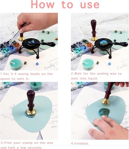 Wax Seal Stamp Kit - Rosewood Handle, Stainless Steel Stove, 10-Color Wax Beads, Non-Slip Silicone Mat, Copper Head, Stainless Steel Spoon, Tweezers, Candles, Paint Pen, and Stickers (M3) in Saudi Arabia