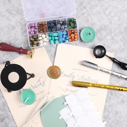 Wax Seal Stamp Kit - Rosewood Handle, Stainless Steel Stove, 10-Color Wax Beads, Non-Slip Silicone Mat, Copper Head, Stainless Steel Spoon, Tweezers, Candles, Paint Pen, and Stickers (M3) in Saudi Arabia