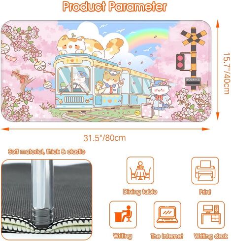 Perfectight لطيف كيتي مكتب حصيرة kawaii وسادة مكتب، فوجيياما لوحة الماوس الألعاب الكبيرة، مضحك الكرز زهرة Deskmat لوحة الماوس، أنيمي لوحة المفاتيح الكمبيوتر المحمول وسادة مكتب ديكور المنزل للنساء الفتيات، ساكورا القط in Saudi Arabia