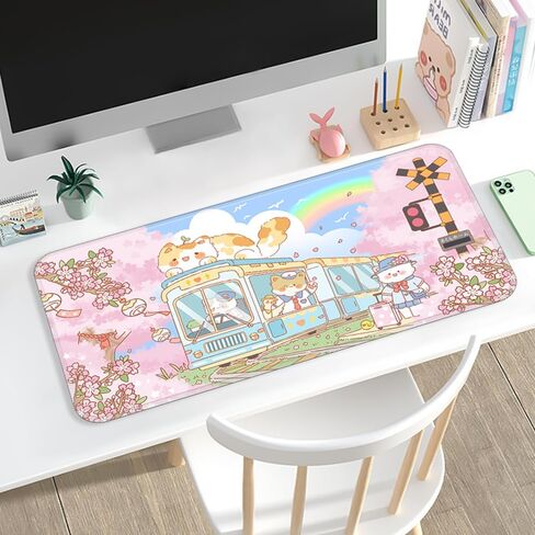 Perfectight لطيف كيتي مكتب حصيرة kawaii وسادة مكتب، فوجيياما لوحة الماوس الألعاب الكبيرة، مضحك الكرز زهرة Deskmat لوحة الماوس، أنيمي لوحة المفاتيح الكمبيوتر المحمول وسادة مكتب ديكور المنزل للنساء الفتيات، ساكورا القط in Saudi Arabia