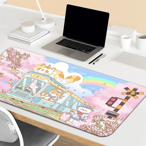 Perfectight لطيف كيتي مكتب حصيرة kawaii وسادة مكتب، فوجيياما لوحة الماوس الألعاب الكبيرة، مضحك الكرز زهرة Deskmat لوحة الماوس، أنيمي لوحة المفاتيح الكمبيوتر المحمول وسادة مكتب ديكور المنزل للنساء الفتيات، ساكورا القط in Saudi Arabia