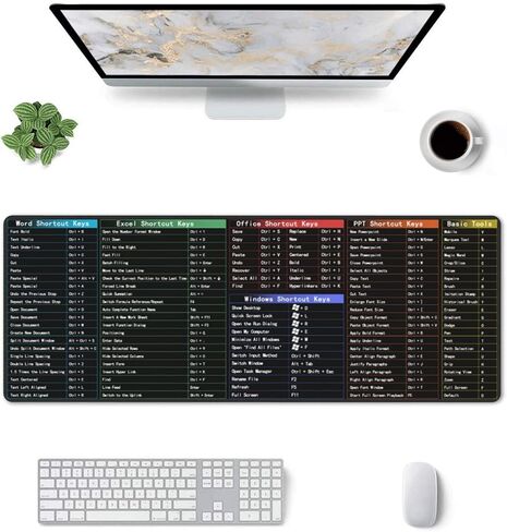 Excel Shortcuts Cheat Sheet Shortcut Keys Upgraded Pro Version Mouse Pad Gaming Keyboard Mousepad Mat Huge Extended XL Rubber Sole for Home Office(31.5"X 11.8") in Saudi Arabia