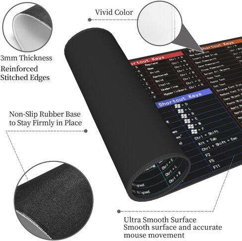 Excel Shortcuts Cheat Sheet Shortcut Keys Upgraded Pro Version Mouse Pad Gaming Keyboard Mousepad Mat Huge Extended XL Rubber Sole for Home Office(31.5"X 11.8") in Saudi Arabia