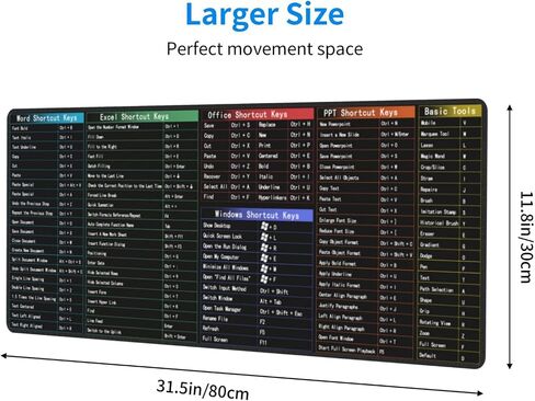 Excel Shortcuts Cheat Sheet Shortcut Keys Upgraded Pro Version Mouse Pad Gaming Keyboard Mousepad Mat Huge Extended XL Rubber Sole for Home Office(31.5"X 11.8") in Saudi Arabia
