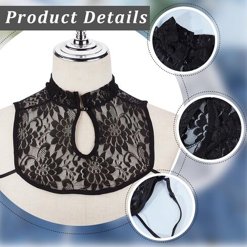 GORGECRAFT Black Neckline Trim Detachable Lady's False Collars Clothes Hollow Out Floral Lace Trim Sewing Applique Edge for Women Lady Summer Dress Suit Uniform Costume Sewing DIY Garment Accessories in Saudi Arabia
