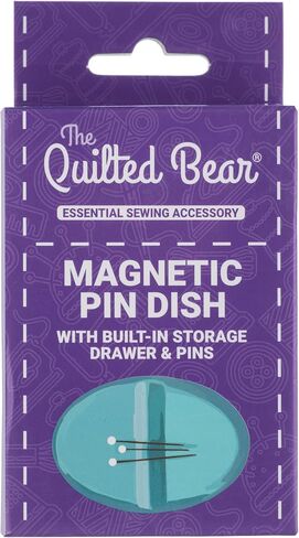 The Quilted Bear Magnetic Pin Cushion - Magnetic Pin Holder for Sewing with 25 Pearl-Headed Sewing Pins & a Handy Plastic Pin Drawer Organizer for Sewing Pins, Bobby Pins & Sewing Supplies (Turquoise) in Saudi Arabia