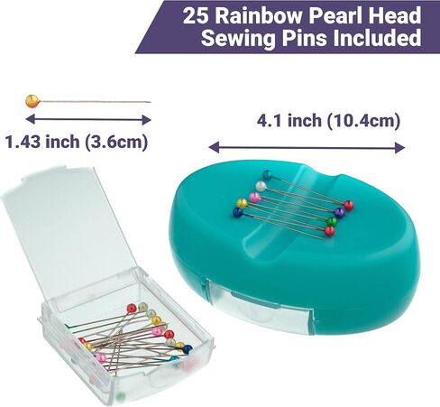 The Quilted Bear Magnetic Pin Cushion - Magnetic Pin Holder for Sewing with 25 Pearl-Headed Sewing Pins & a Handy Plastic Pin Drawer Organizer for Sewing Pins, Bobby Pins & Sewing Supplies (Turquoise) in Saudi Arabia