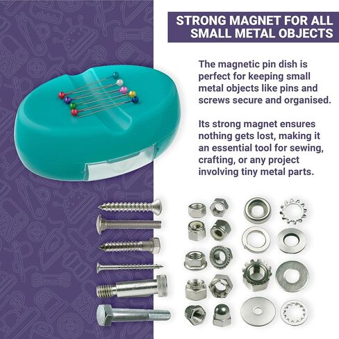 The Quilted Bear Magnetic Pin Cushion - Magnetic Pin Holder for Sewing with 25 Pearl-Headed Sewing Pins & a Handy Plastic Pin Drawer Organizer for Sewing Pins, Bobby Pins & Sewing Supplies (Turquoise) in Saudi Arabia
