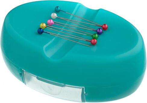The Quilted Bear Magnetic Pin Cushion - Magnetic Pin Holder for Sewing with 25 Pearl-Headed Sewing Pins & a Handy Plastic Pin Drawer Organizer for Sewing Pins, Bobby Pins & Sewing Supplies (Turquoise) in Saudi Arabia