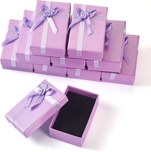 Craftdady 12 Pack Lilac Jewelry Boxes 1.99 x 3.15 Inch Rectangle Cardboard Boxes Small Necklace Earring Finger Ring Packing Boxes with Rose Bowknot for Festival Birthday Present Jewelry Display in Saudi Arabia
