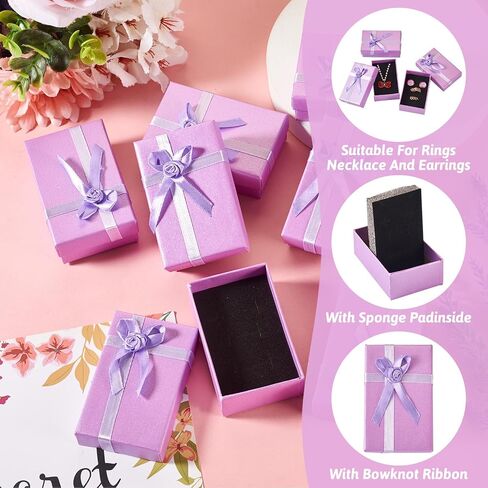 Craftdady 12 Pack Lilac Jewelry Boxes 1.99 x 3.15 Inch Rectangle Cardboard Boxes Small Necklace Earring Finger Ring Packing Boxes with Rose Bowknot for Festival Birthday Present Jewelry Display in Saudi Arabia