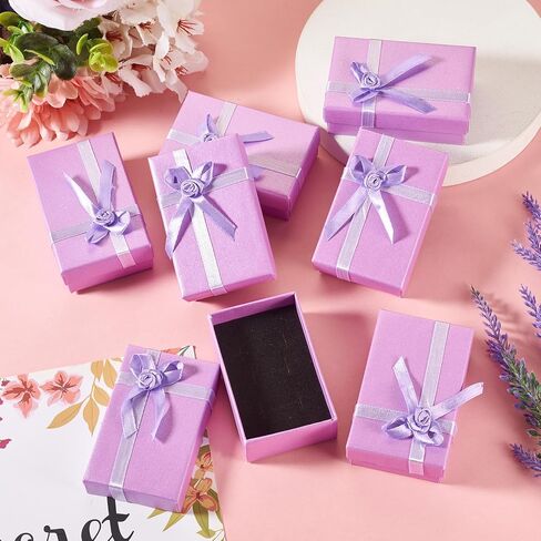 Craftdady 12 Pack Lilac Jewelry Boxes 1.99 x 3.15 Inch Rectangle Cardboard Boxes Small Necklace Earring Finger Ring Packing Boxes with Rose Bowknot for Festival Birthday Present Jewelry Display in Saudi Arabia