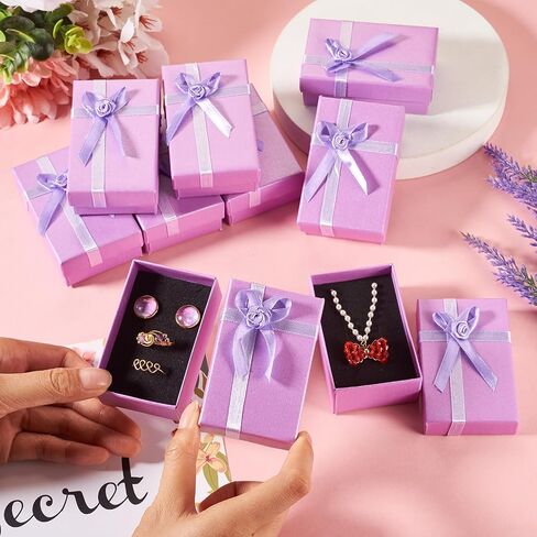 Craftdady 12 Pack Lilac Jewelry Boxes 1.99 x 3.15 Inch Rectangle Cardboard Boxes Small Necklace Earring Finger Ring Packing Boxes with Rose Bowknot for Festival Birthday Present Jewelry Display in Saudi Arabia