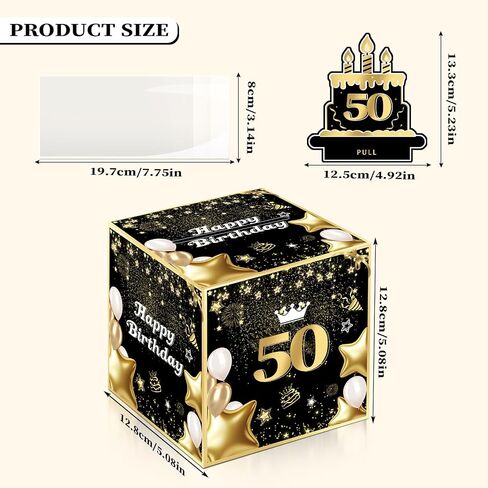 Joycard 50th Birthday Money Box for Women Men, 50 Years Old Birthday Decorations, Fun Pull-Out Cash Gift Box for Parties, Ideal for 50th Birthday Surprises （with 35PCS Bags） in Saudi Arabia