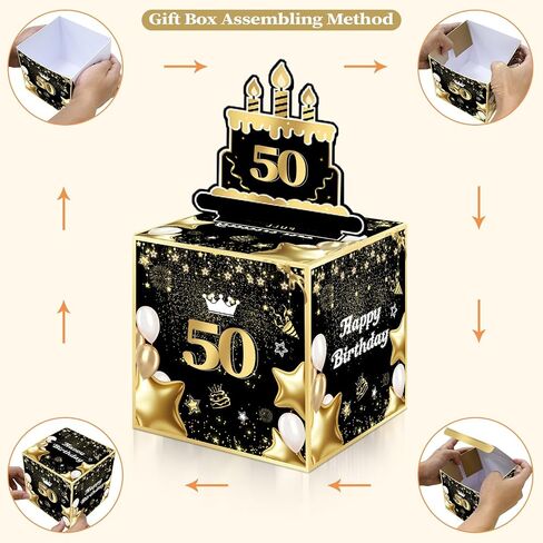 Joycard 50th Birthday Money Box for Women Men, 50 Years Old Birthday Decorations, Fun Pull-Out Cash Gift Box for Parties, Ideal for 50th Birthday Surprises （with 35PCS Bags） in Saudi Arabia