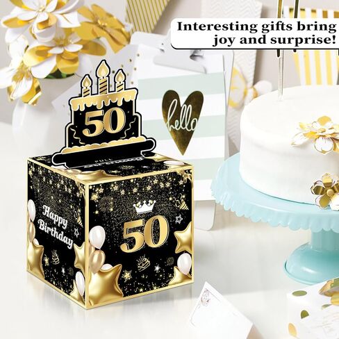 Joycard 50th Birthday Money Box for Women Men, 50 Years Old Birthday Decorations, Fun Pull-Out Cash Gift Box for Parties, Ideal for 50th Birthday Surprises （with 35PCS Bags） in Saudi Arabia