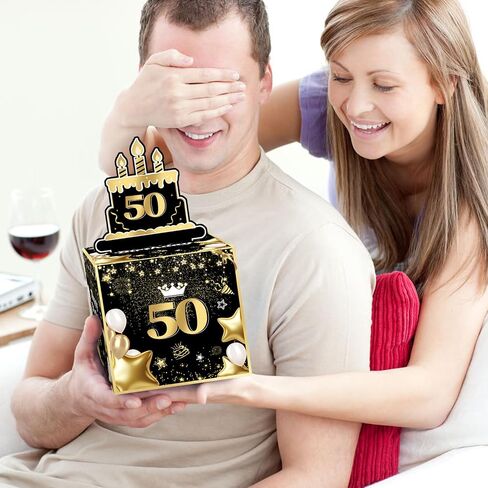 Joycard 50th Birthday Money Box for Women Men, 50 Years Old Birthday Decorations, Fun Pull-Out Cash Gift Box for Parties, Ideal for 50th Birthday Surprises （with 35PCS Bags） in Saudi Arabia
