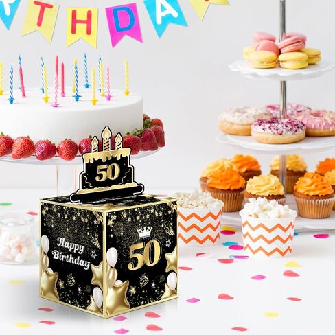 Joycard 50th Birthday Money Box for Women Men, 50 Years Old Birthday Decorations, Fun Pull-Out Cash Gift Box for Parties, Ideal for 50th Birthday Surprises （with 35PCS Bags） in Saudi Arabia