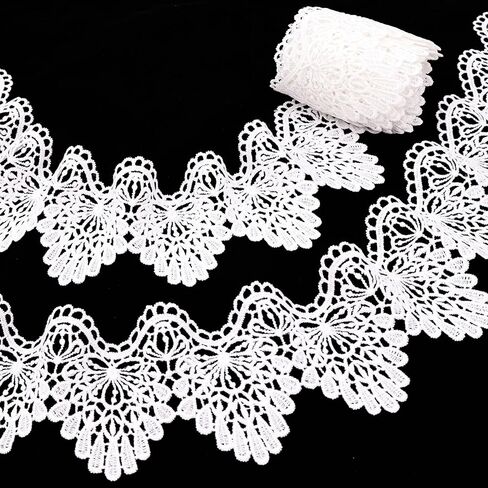 AIETSYEI Venice Lace Trim White Lace Ribbon Wave Bending Lace Trim Embroidered Edge Sewing for Crafts Wedding Applique Home Decor (White) in Kuwait