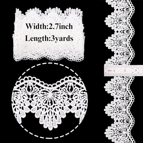 AIETSYEI Venice Lace Trim White Lace Ribbon Wave Bending Lace Trim Embroidered Edge Sewing for Crafts Wedding Applique Home Decor (White) in Kuwait