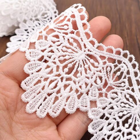 AIETSYEI Venice Lace Trim White Lace Ribbon Wave Bending Lace Trim Embroidered Edge Sewing for Crafts Wedding Applique Home Decor (White) in Kuwait