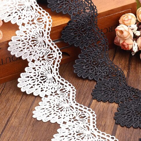 AIETSYEI Venice Lace Trim White Lace Ribbon Wave Bending Lace Trim Embroidered Edge Sewing for Crafts Wedding Applique Home Decor (White) in Kuwait