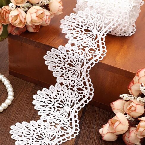 AIETSYEI Venice Lace Trim White Lace Ribbon Wave Bending Lace Trim Embroidered Edge Sewing for Crafts Wedding Applique Home Decor (White) in Kuwait