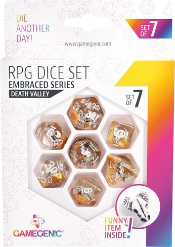 Gamegenic Embraced Series RPG Dice Set | Set of 7 Dice in a Variety of Sizes Designed for Roleplaying Games | Premium Quality Resin Dice with Unique Thematic Death Valley Design | Made by Gamegenic in Saudi Arabia