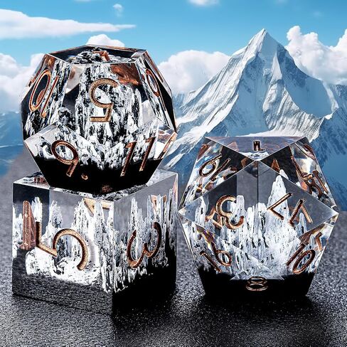 Sharp Edge Dice Mountain D&D Dice, 7 Piece RPG Polyhedral Dice Set, DND Dice Set for Dungeons and Dragons Role Playing Games Snow White Mountain in Kuwait