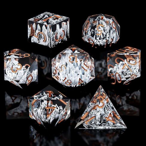 Sharp Edge Dice Mountain D&D Dice, 7 Piece RPG Polyhedral Dice Set, DND Dice Set for Dungeons and Dragons Role Playing Games Snow White Mountain in Kuwait