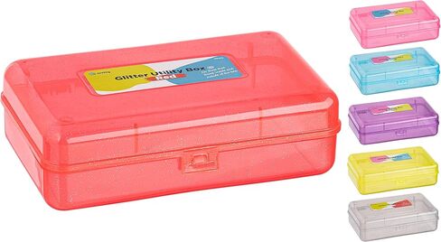 Enday Plastic Pencil Box with Snap Closure Lids Red, Small Utility Storage Crayon School and Office Supplies Case Organizer, Also Available in Glitter Pink, Purple, Blue, Green and Grey, 1 Pc in Kuwait