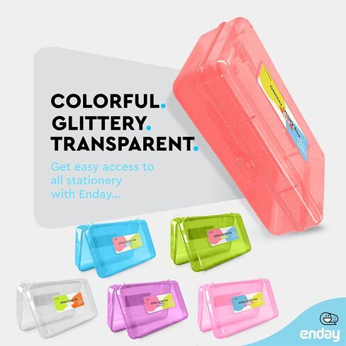 Enday Plastic Pencil Box with Snap Closure Lids Red, Small Utility Storage Crayon School and Office Supplies Case Organizer, Also Available in Glitter Pink, Purple, Blue, Green and Grey, 1 Pc in Kuwait