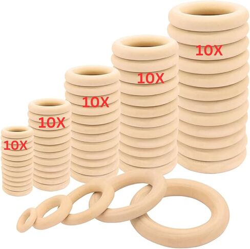 50Pcs Wooden Rings for Crafts, 15-55mm - Smooth Unfinished Macrame Rings – Durable & Lightweight Wood Rings for Jewelry, DIY Making, Crafts & Home Decor in Saudi Arabia