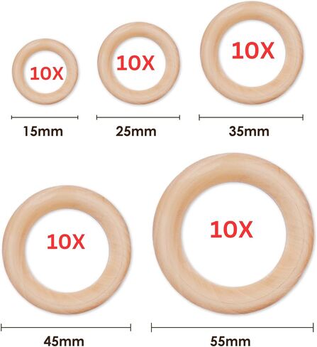 50Pcs Wooden Rings for Crafts, 15-55mm - Smooth Unfinished Macrame Rings – Durable & Lightweight Wood Rings for Jewelry, DIY Making, Crafts & Home Decor in Saudi Arabia