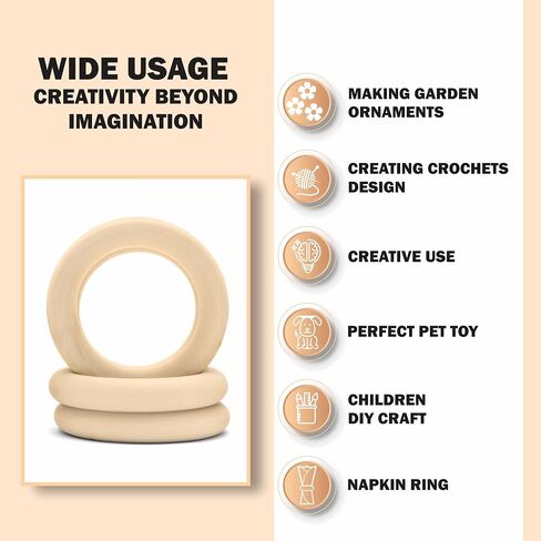 50Pcs Wooden Rings for Crafts, 15-55mm - Smooth Unfinished Macrame Rings – Durable & Lightweight Wood Rings for Jewelry, DIY Making, Crafts & Home Decor in Saudi Arabia