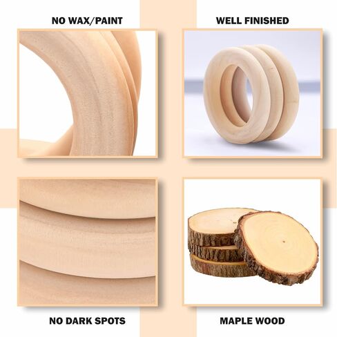50Pcs Wooden Rings for Crafts, 15-55mm - Smooth Unfinished Macrame Rings – Durable & Lightweight Wood Rings for Jewelry, DIY Making, Crafts & Home Decor in Saudi Arabia
