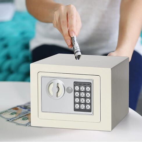 Security Digital Safe for Home Office,0.17 Cubic Home Keypad Safe,Protect Money,Jewelry,Passports (White) in Saudi Arabia