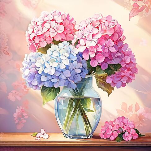 مجموعات الرسم الفني الماسي من mrpwnle Hydrangea Diamond للبالغين، مجموعات فنية ماسية للزهور للبالغين، زهور اللوحة الماسية 5D، لوحة ماسية كاملة الحفر DIY فن وحرف يدوية مقاس 12 × 12 بوصة in Kuwait