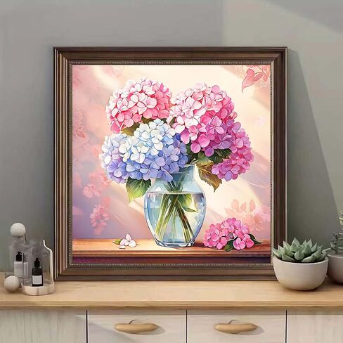 مجموعات الرسم الفني الماسي من mrpwnle Hydrangea Diamond للبالغين، مجموعات فنية ماسية للزهور للبالغين، زهور اللوحة الماسية 5D، لوحة ماسية كاملة الحفر DIY فن وحرف يدوية مقاس 12 × 12 بوصة in Kuwait