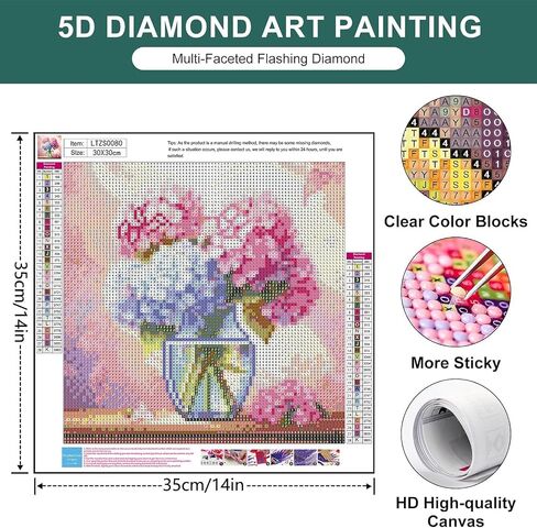 مجموعات الرسم الفني الماسي من mrpwnle Hydrangea Diamond للبالغين، مجموعات فنية ماسية للزهور للبالغين، زهور اللوحة الماسية 5D، لوحة ماسية كاملة الحفر DIY فن وحرف يدوية مقاس 12 × 12 بوصة in Kuwait