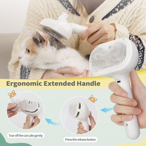 فرشاة بخارية للقطط للتساقط، فرشاة للعناية بالقطط مع خزان مياه وزر تحرير، فرشاة تنظيف ذاتية للقطط مشبع بالبخار للكلاب والقطط وأداة فرشاة للعناية بالحيوانات الأليفة مع مشط للبراغيث in Kuwait