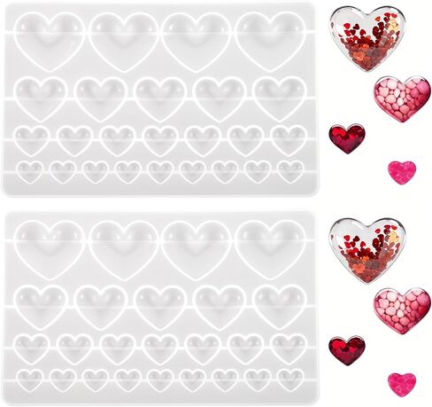2 Pcs Heart-Shaped Casting Jewelry Mold, Heart Silicone Mold, Mixed Size Heart Shape Silicone Mold, Silicone Heart Epoxy Mold for Jewelry Making Keychain, Crafting, Earrings, Jewelry Projects in Saudi Arabia