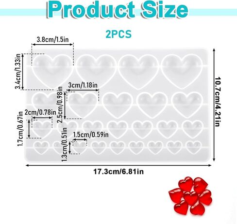 2 Pcs Heart-Shaped Casting Jewelry Mold, Heart Silicone Mold, Mixed Size Heart Shape Silicone Mold, Silicone Heart Epoxy Mold for Jewelry Making Keychain, Crafting, Earrings, Jewelry Projects in Saudi Arabia