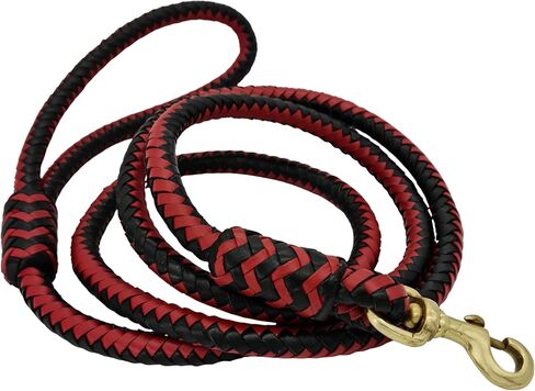 BlazingPaws® Elegania 6 Ft Premium Leather Dog Leash for Large Dogs, Luxury Braided Show Leash, Top Grain Leather Lead (Red/Black, 6 Ft) in Kuwait