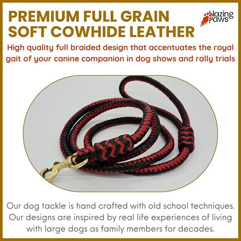 BlazingPaws® Elegania 6 Ft Premium Leather Dog Leash for Large Dogs, Luxury Braided Show Leash, Top Grain Leather Lead (Red/Black, 6 Ft) in Kuwait